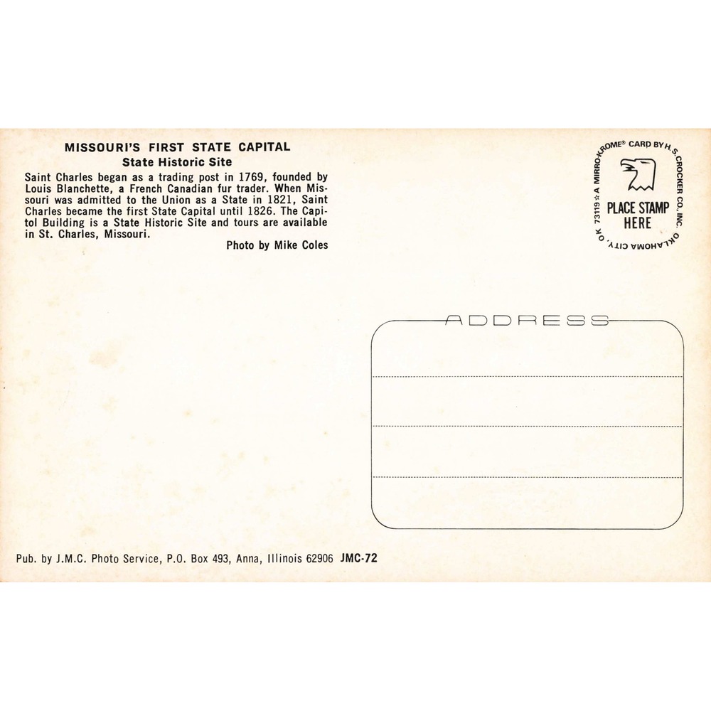 First State Capitol Saint Charles Missouri MO Historic Site Chrome Postcard - Picture 2 of 2
